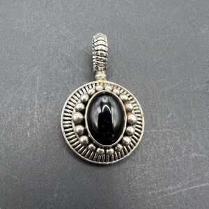 Artisan 925 Sterling Silver Black Onyx Pendant Beaded Halo Marked BA